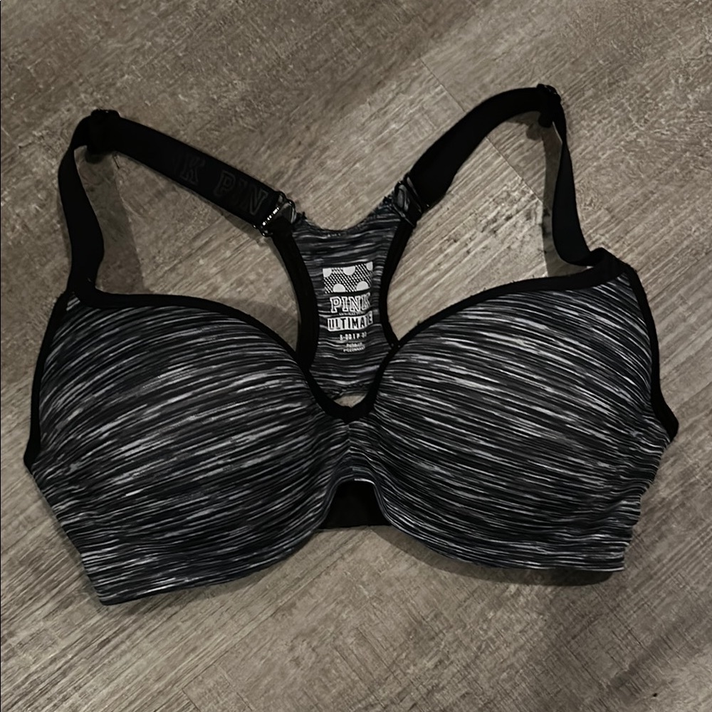 PINK Victoria's Secret Black and Gray Racerback Bra